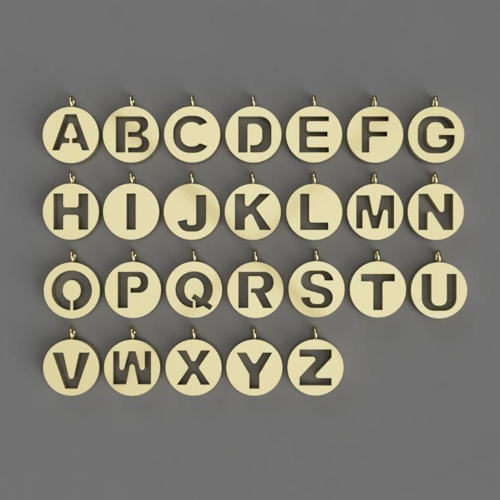Alphabet on Circular Pendant 3D Model Collection for Necklaces 3D print model_1