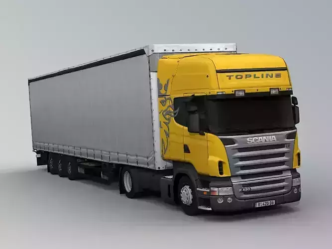 Euro truck with euro mega trailer Low-poly 3D model