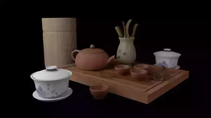 Chinese Tea Set Low-poly 3D model