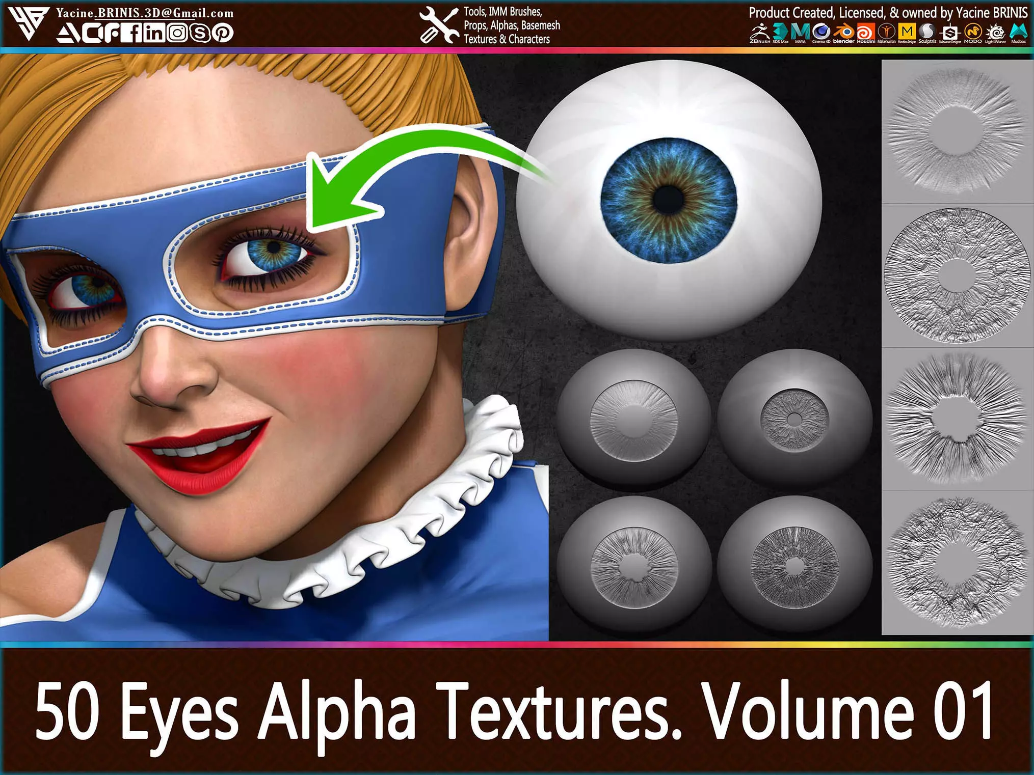 50 Eyes Textures and 20 Eyes Alpha Textures Pack Vol 01 Low-poly 3D model