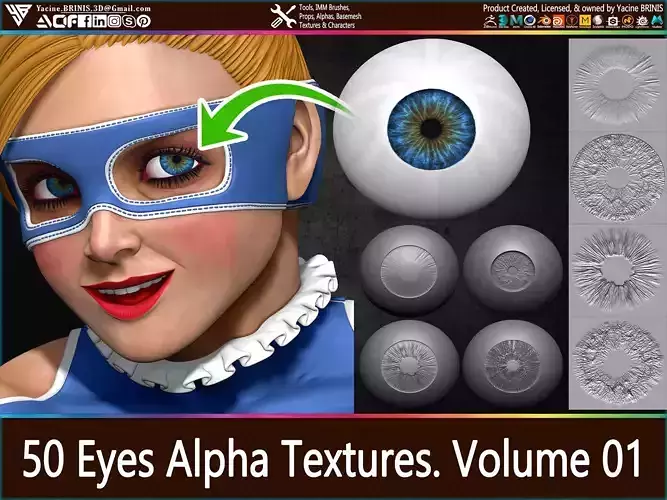 50 Eyes Textures and 20 Eyes Alpha Textures Pack Vol 01 Low-poly 3D model