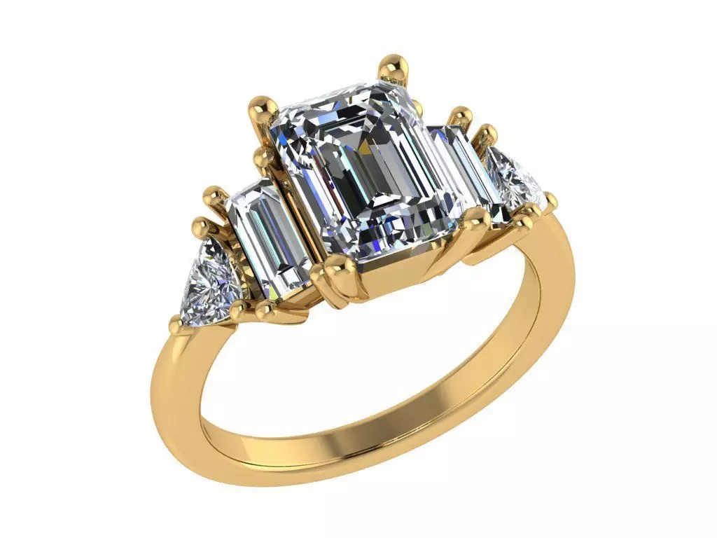Ring224 emerald cut diamond engagement ring gold 3D print model_0