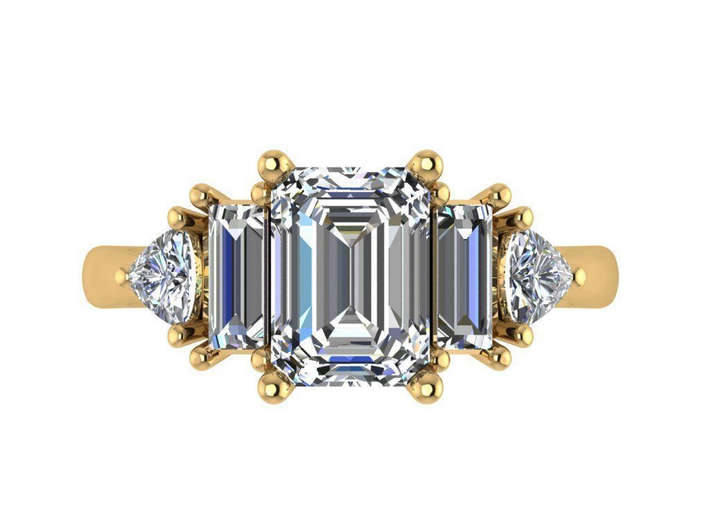 Ring224 emerald cut diamond engagement ring gold 3D print model_1