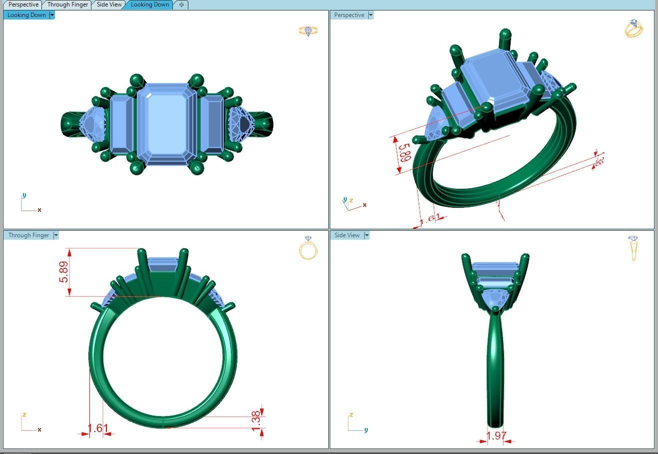 Ring224 emerald cut diamond engagement ring gold 3D print model_5