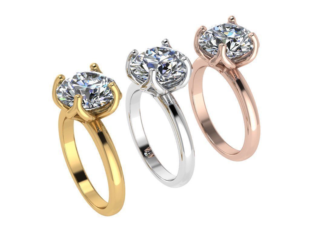 Ring225 gold engagement ring with round brilliant cut diamond 3D print model_4