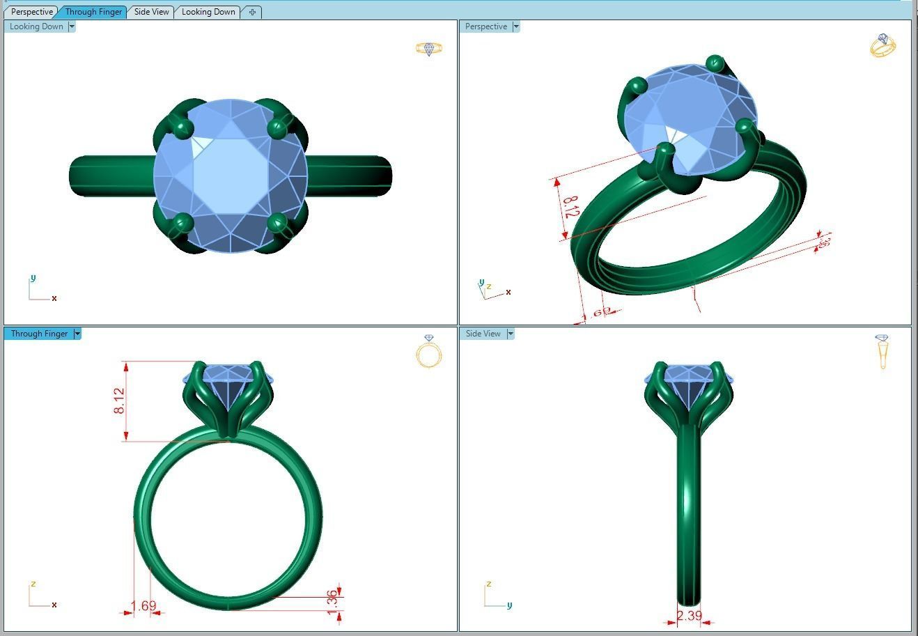 Ring225 gold engagement ring with round brilliant cut diamond 3D print model_5