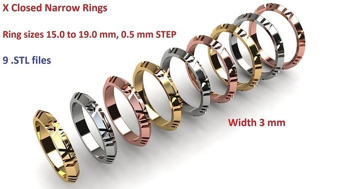 X Closed Narrow Rings 3D print model