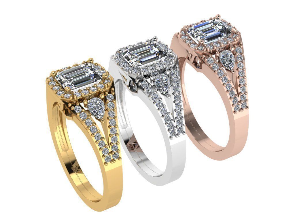 Ring229 emerald cut diamond engagement ring gold 3D print model_4