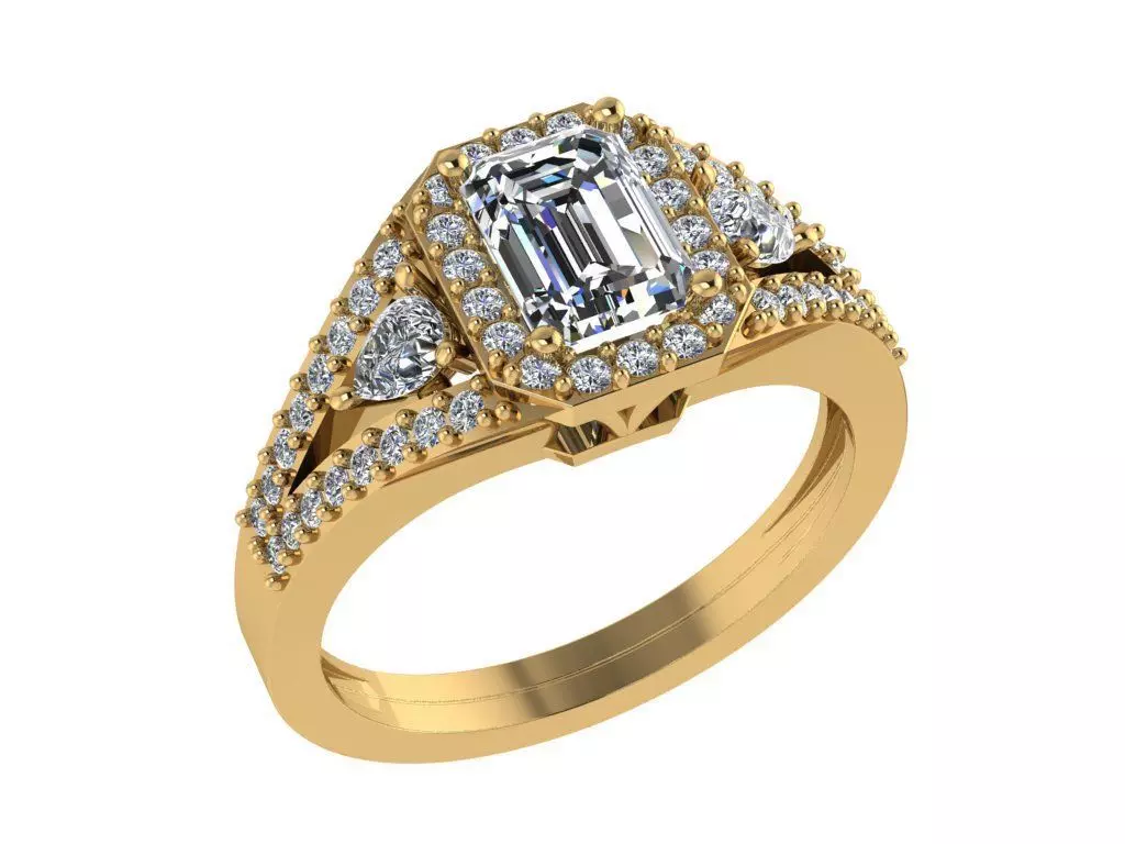 Ring229 emerald cut diamond engagement ring gold 3D print model_0