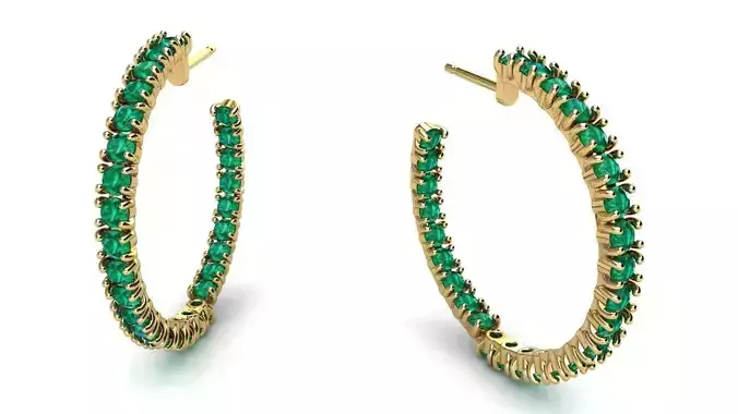 Round Gems Hoop Earrings 32 mm diameter