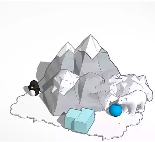 penguin and bear playing in the playground   ice