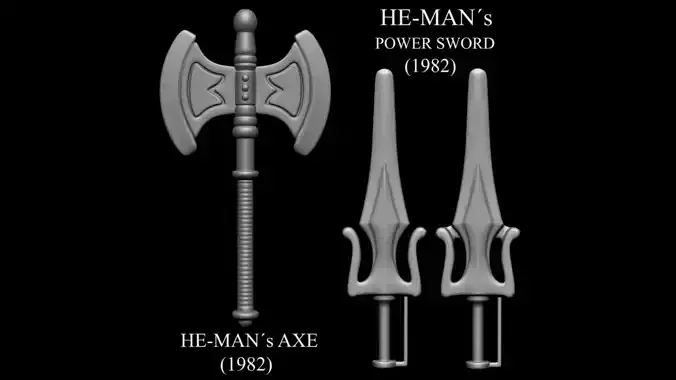 3D PRINTABLE HE-MAN AXE AND POWER SWORD - 1982 - HEMAN WEAPON 3D print model