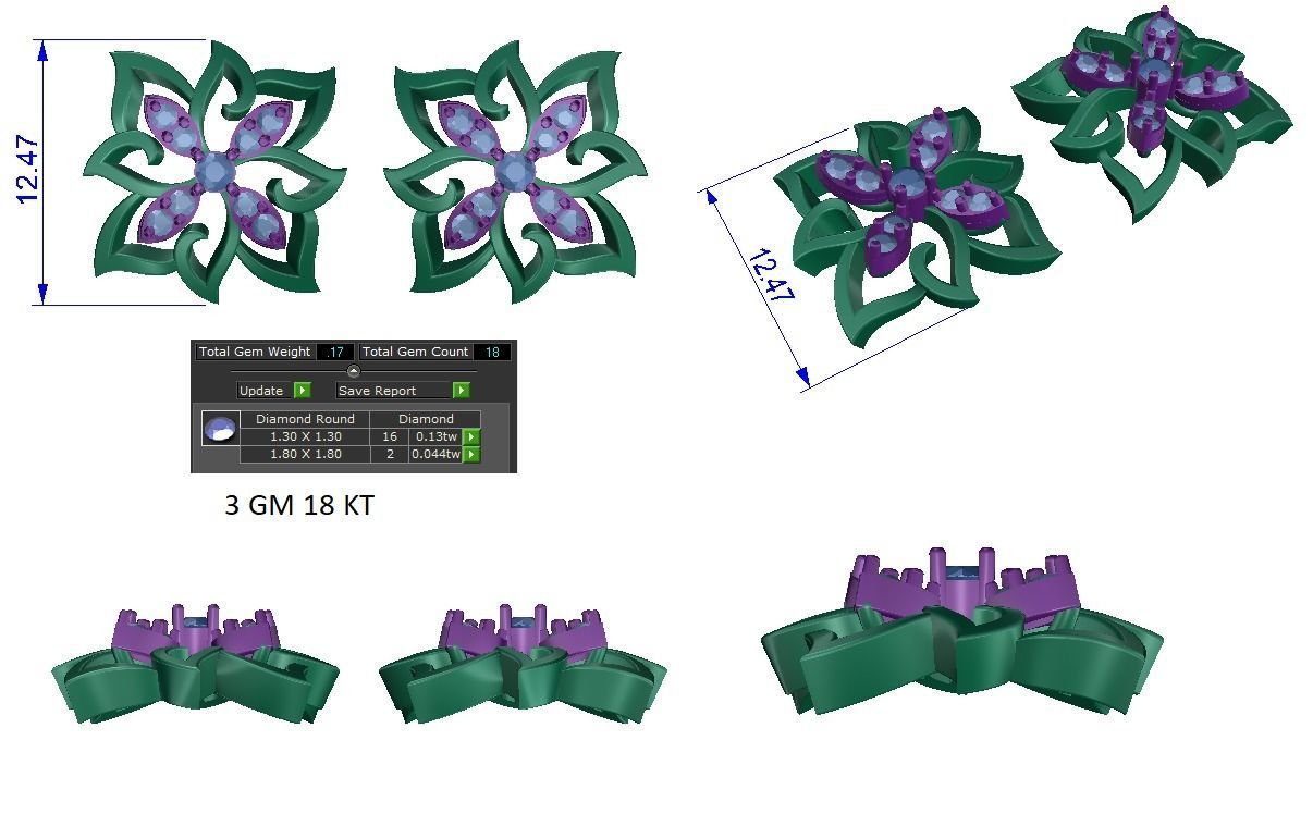 Women Earrings 3dm STL OBJ FBX Renders Details 3D print model_1