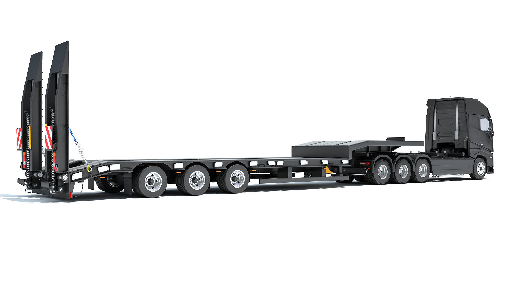 Truck with Platform Trailer 3D model_4