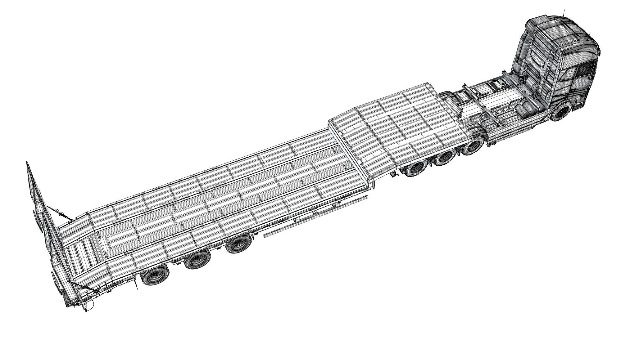 Truck with Platform Trailer 3D model_18