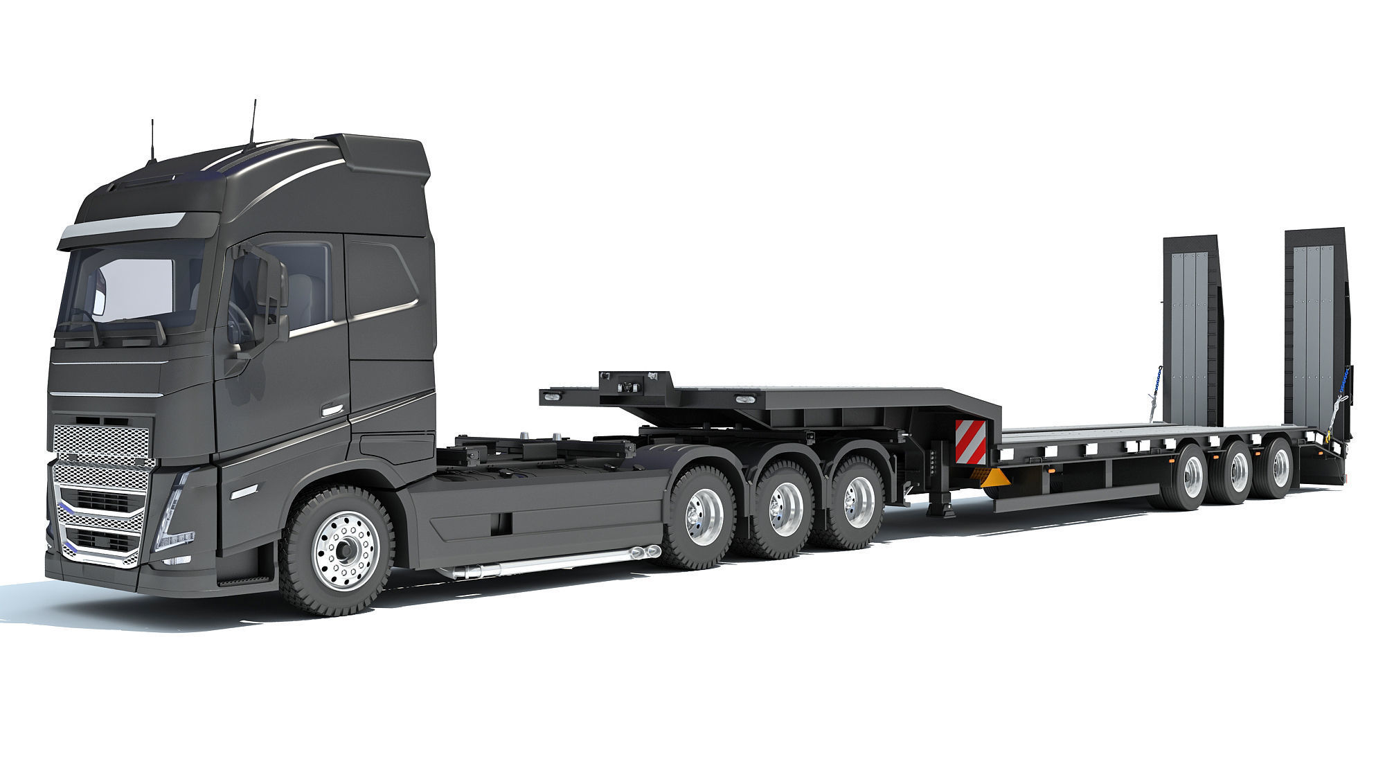 Truck with Platform Trailer 3D model_8