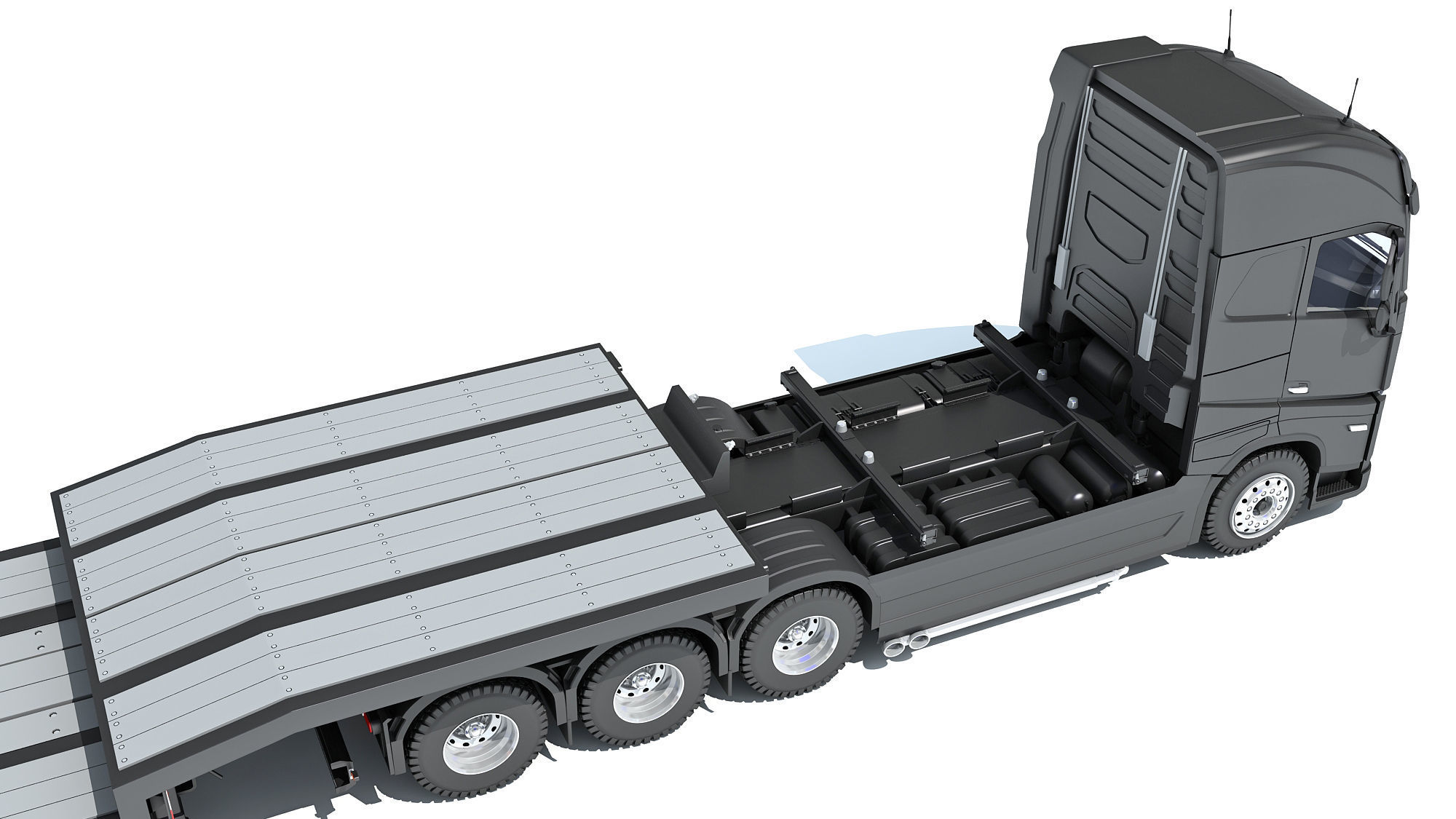 Truck with Platform Trailer 3D model_14