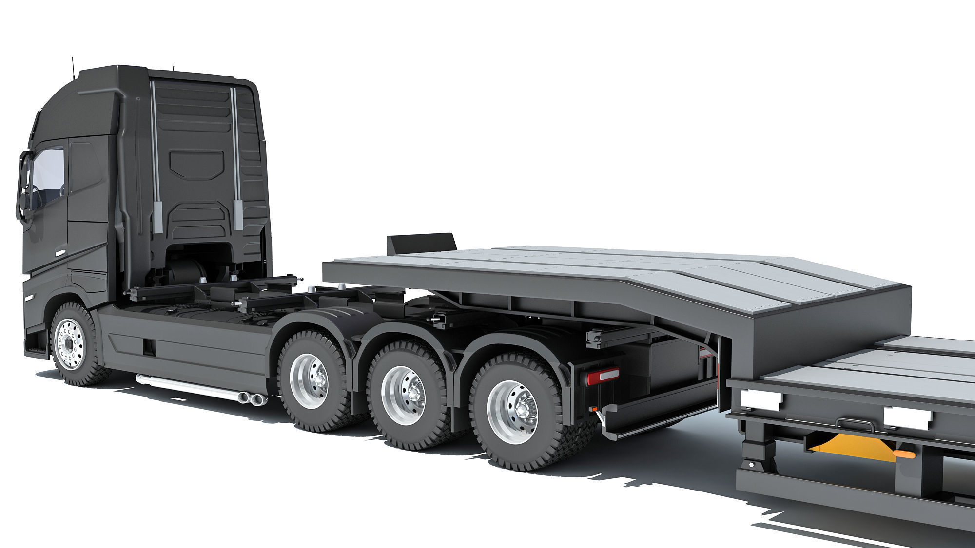 Truck with Platform Trailer 3D model_13