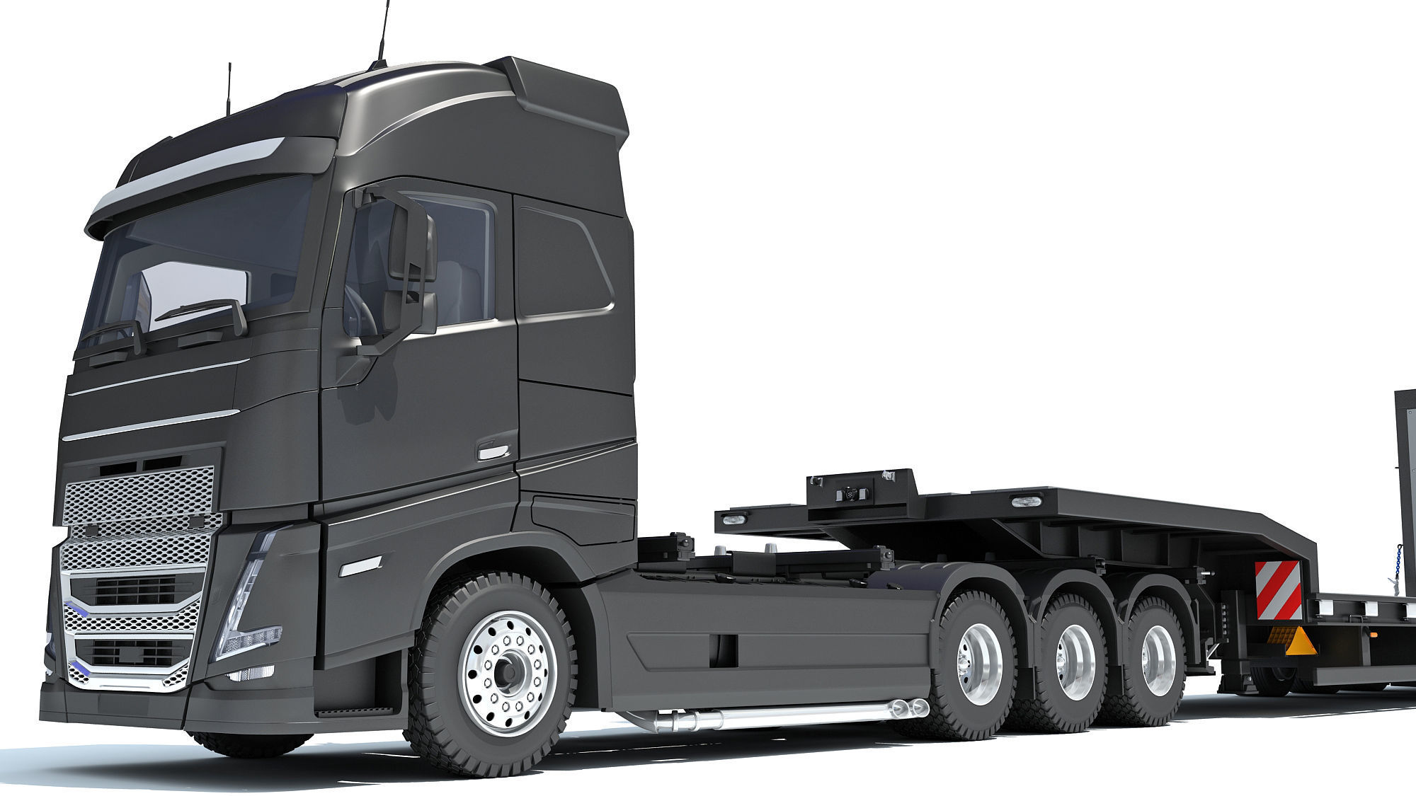 Truck with Platform Trailer 3D model_12