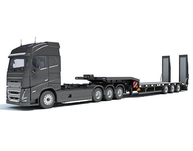 Truck with Platform Trailer 3D model