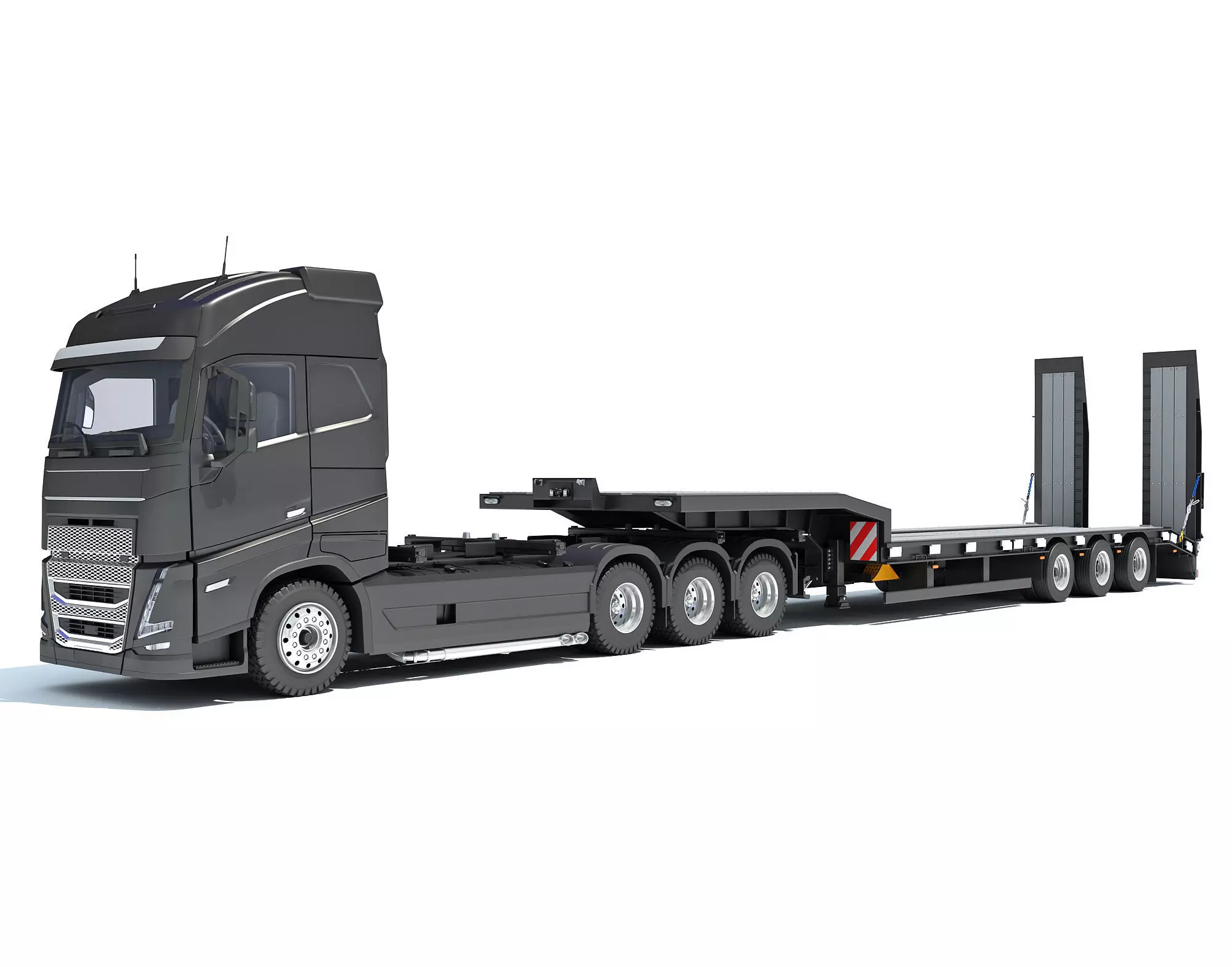 Truck with Platform Trailer 3D model_0