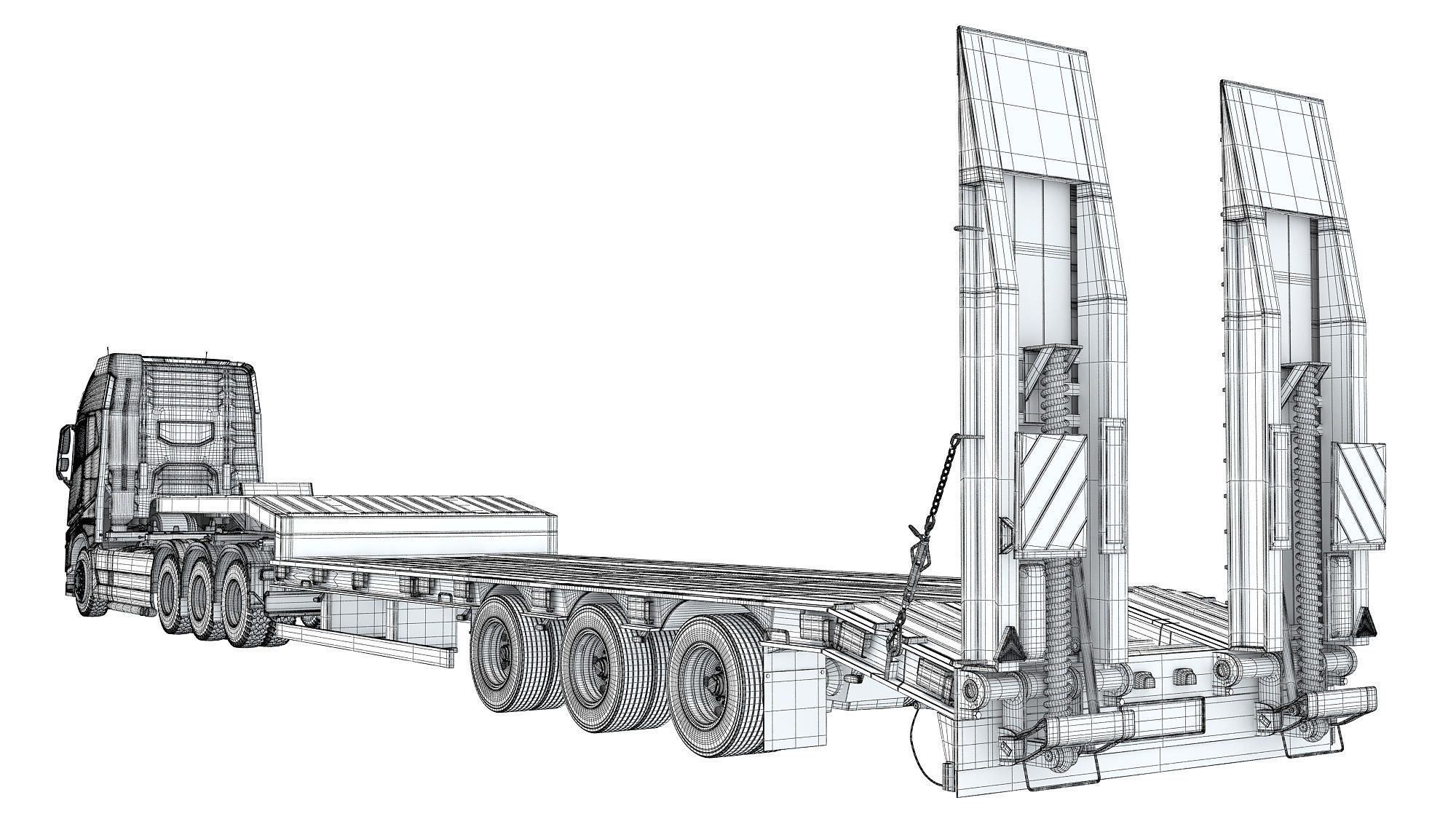 Truck with Platform Trailer 3D model_17