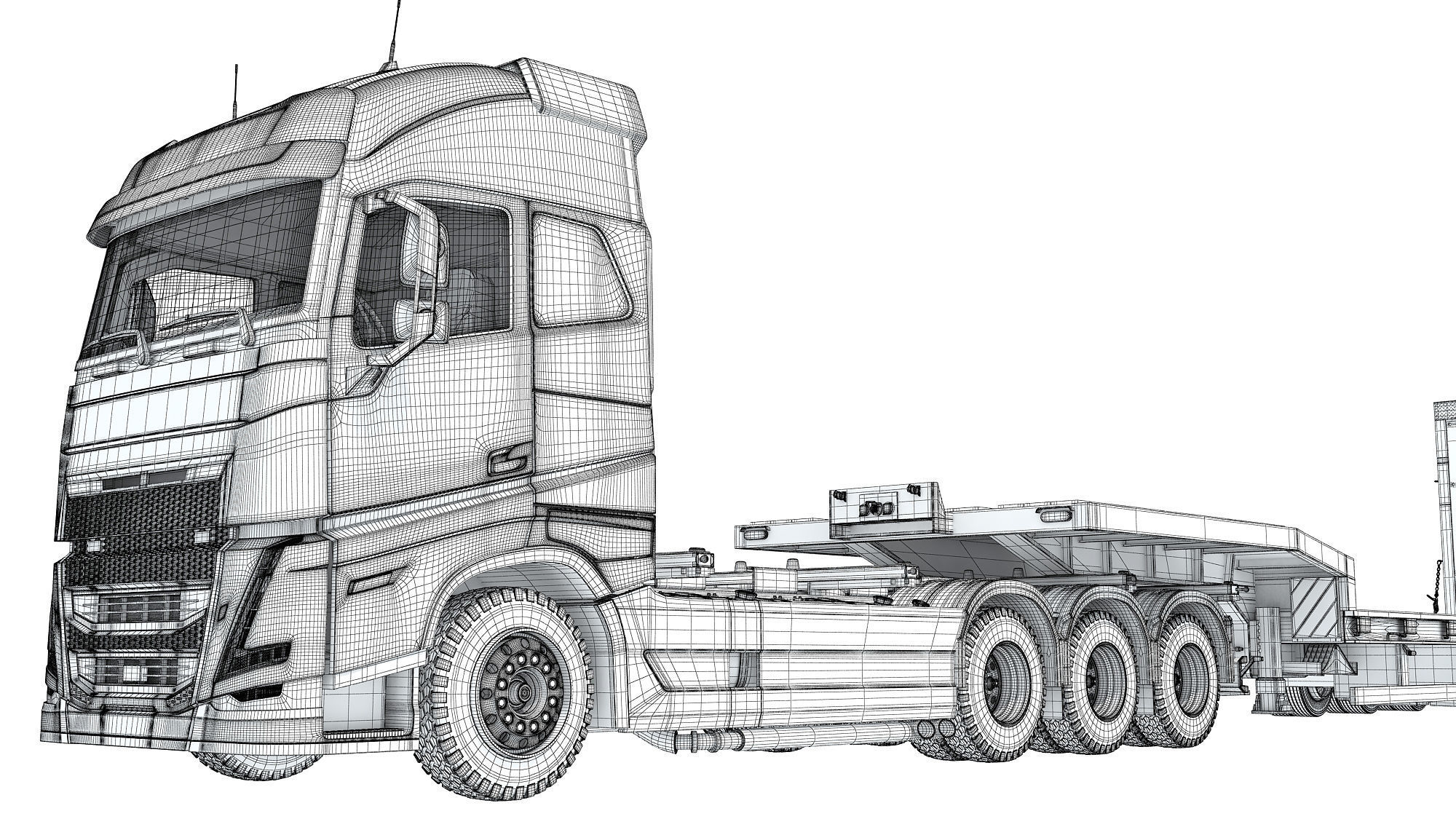 Truck with Platform Trailer 3D model_20