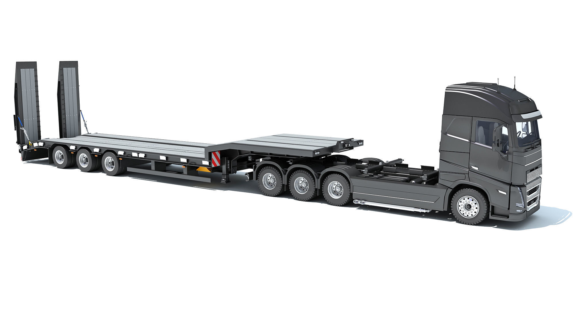 Truck with Platform Trailer 3D model_7