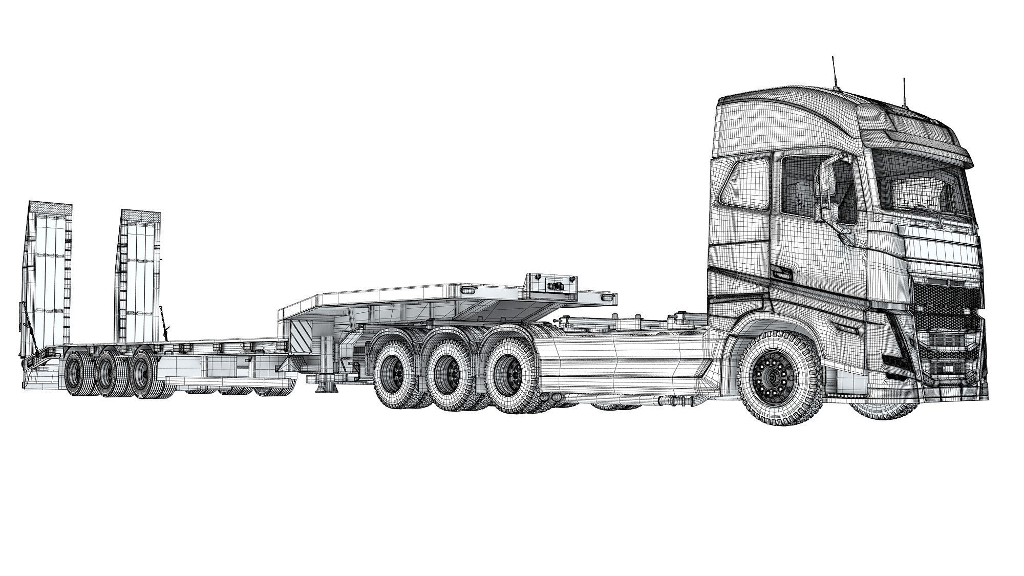 Truck with Platform Trailer 3D model_19