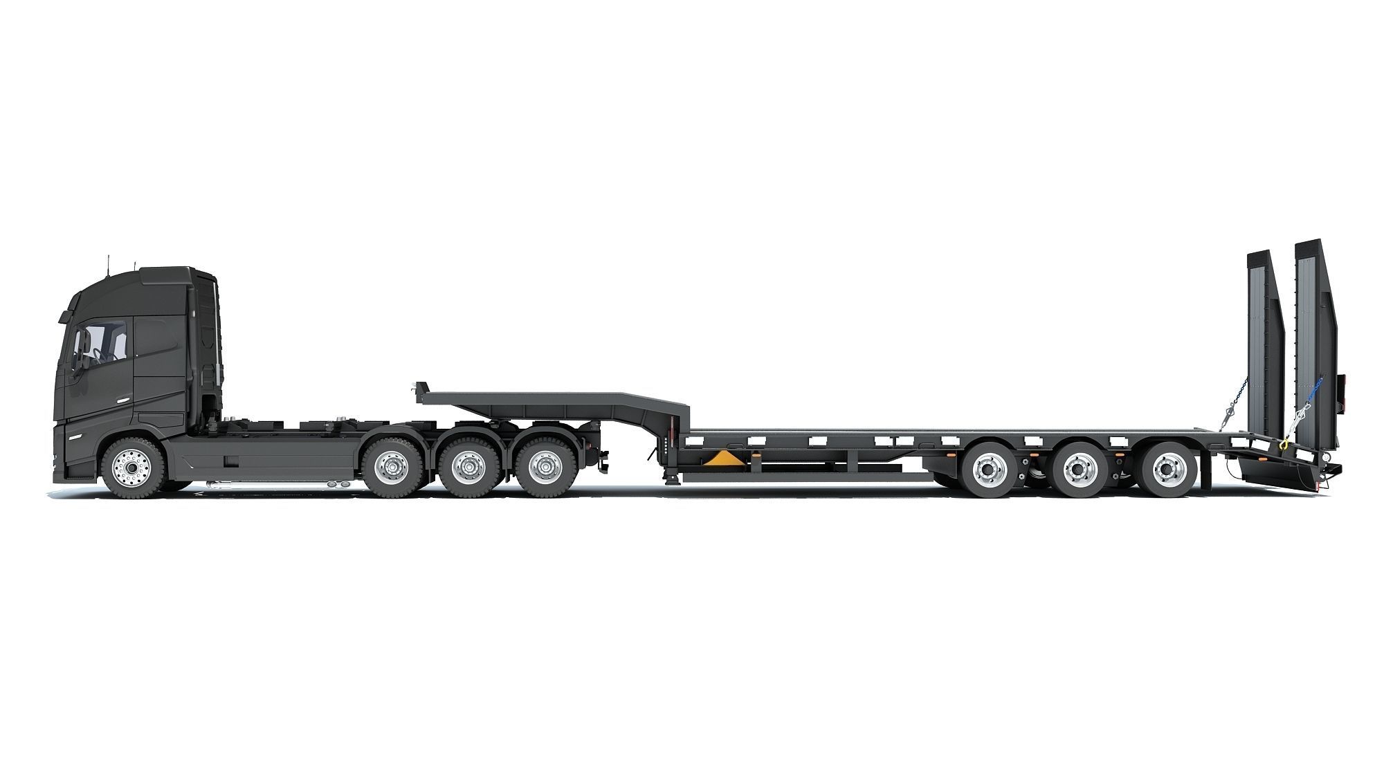 Truck with Platform Trailer 3D model_1