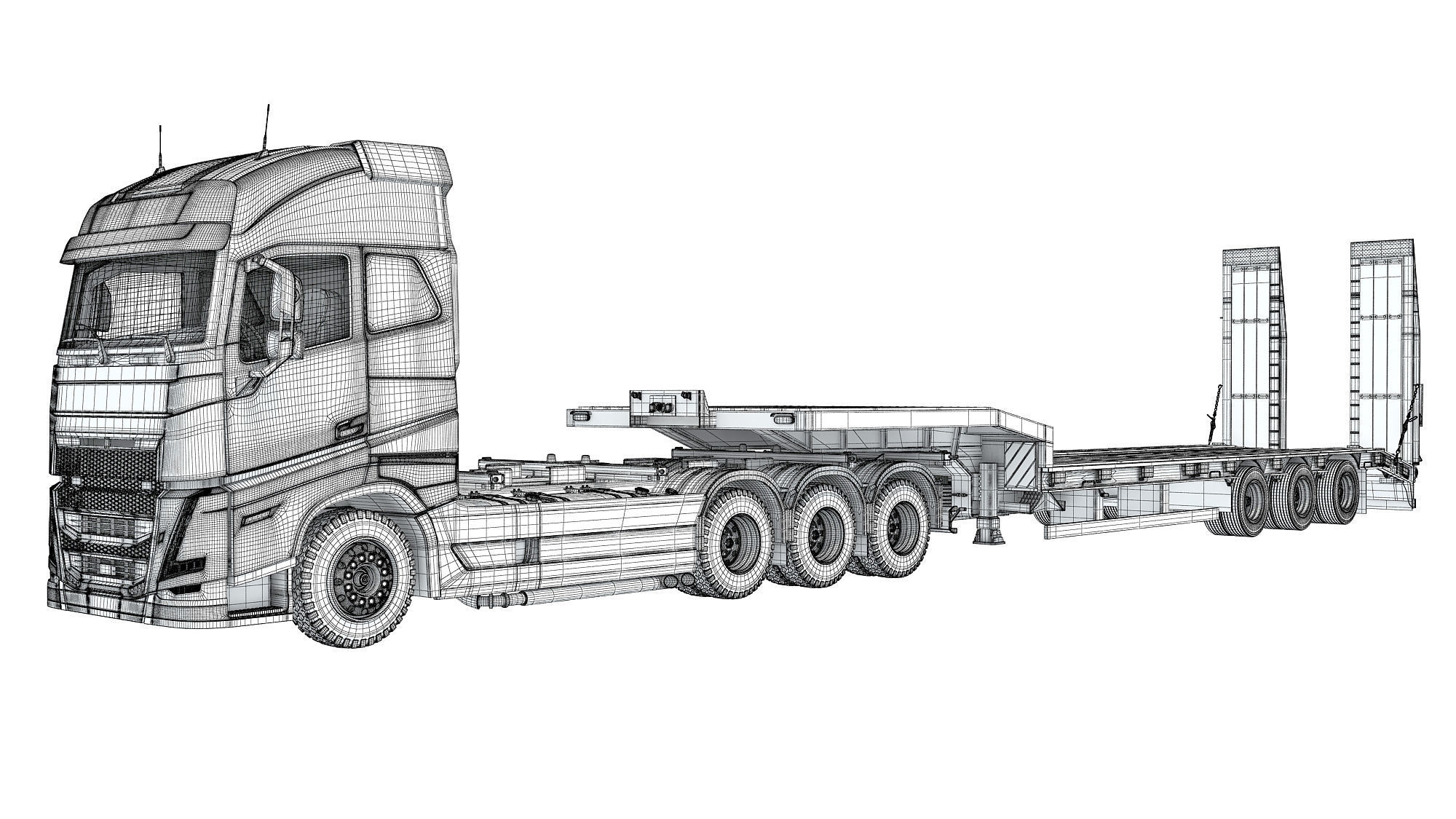Truck with Platform Trailer 3D model_16