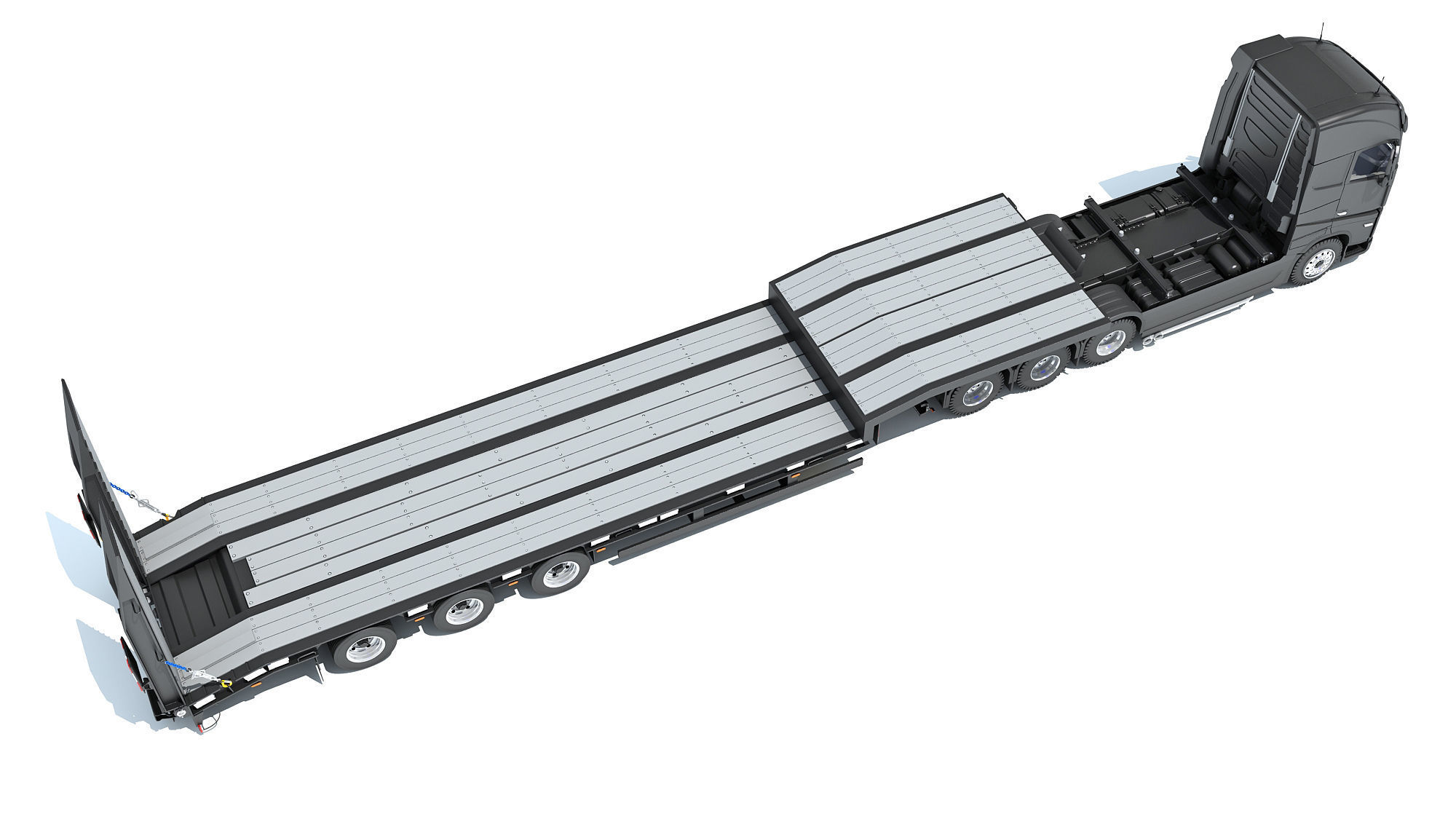Truck with Platform Trailer 3D model_6