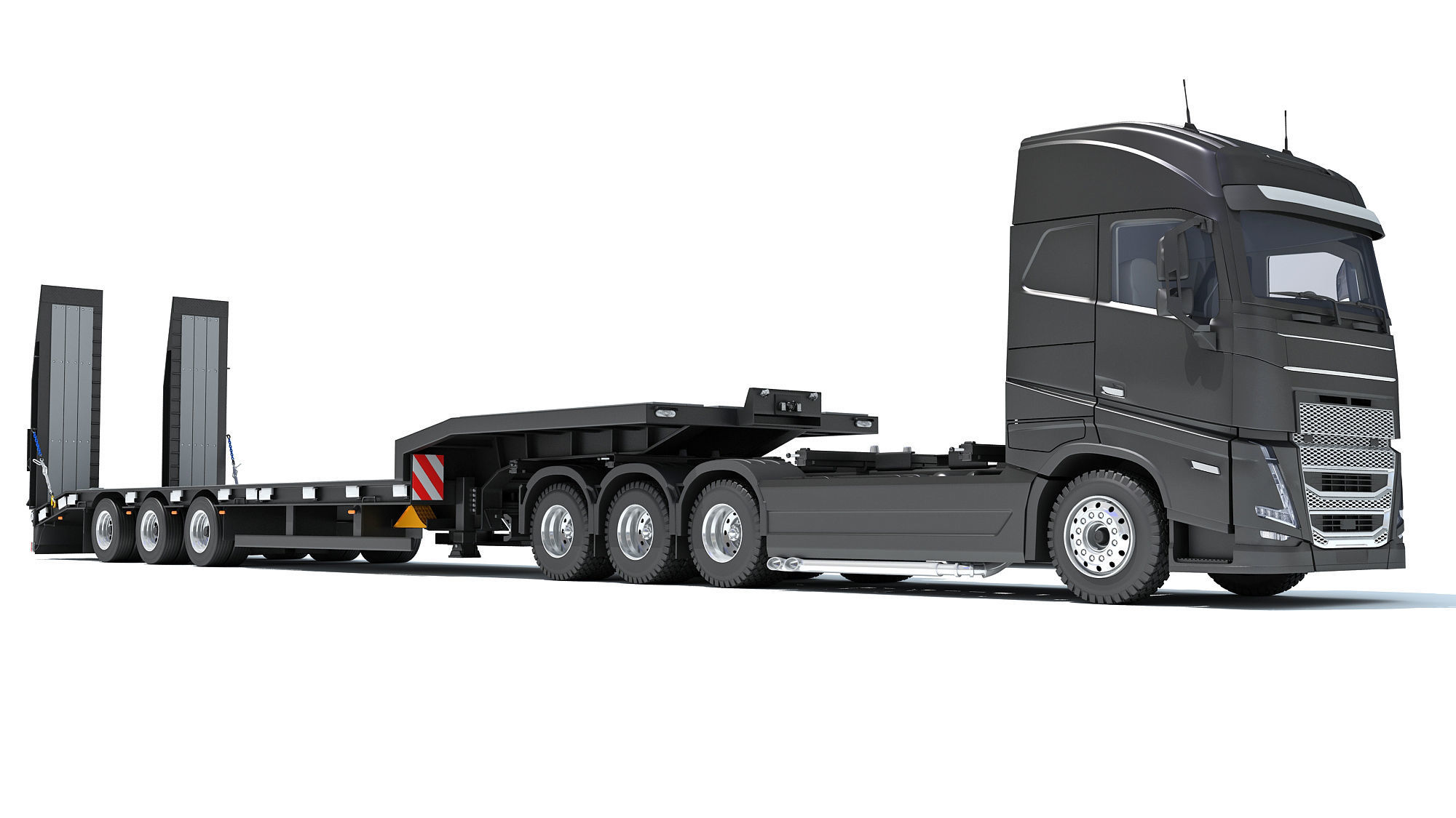 Truck with Platform Trailer 3D model_9