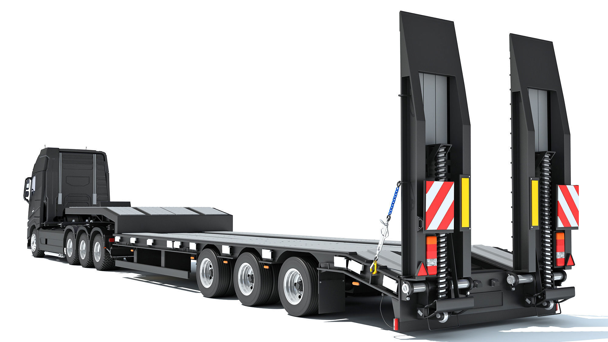 Truck with Platform Trailer 3D model_3