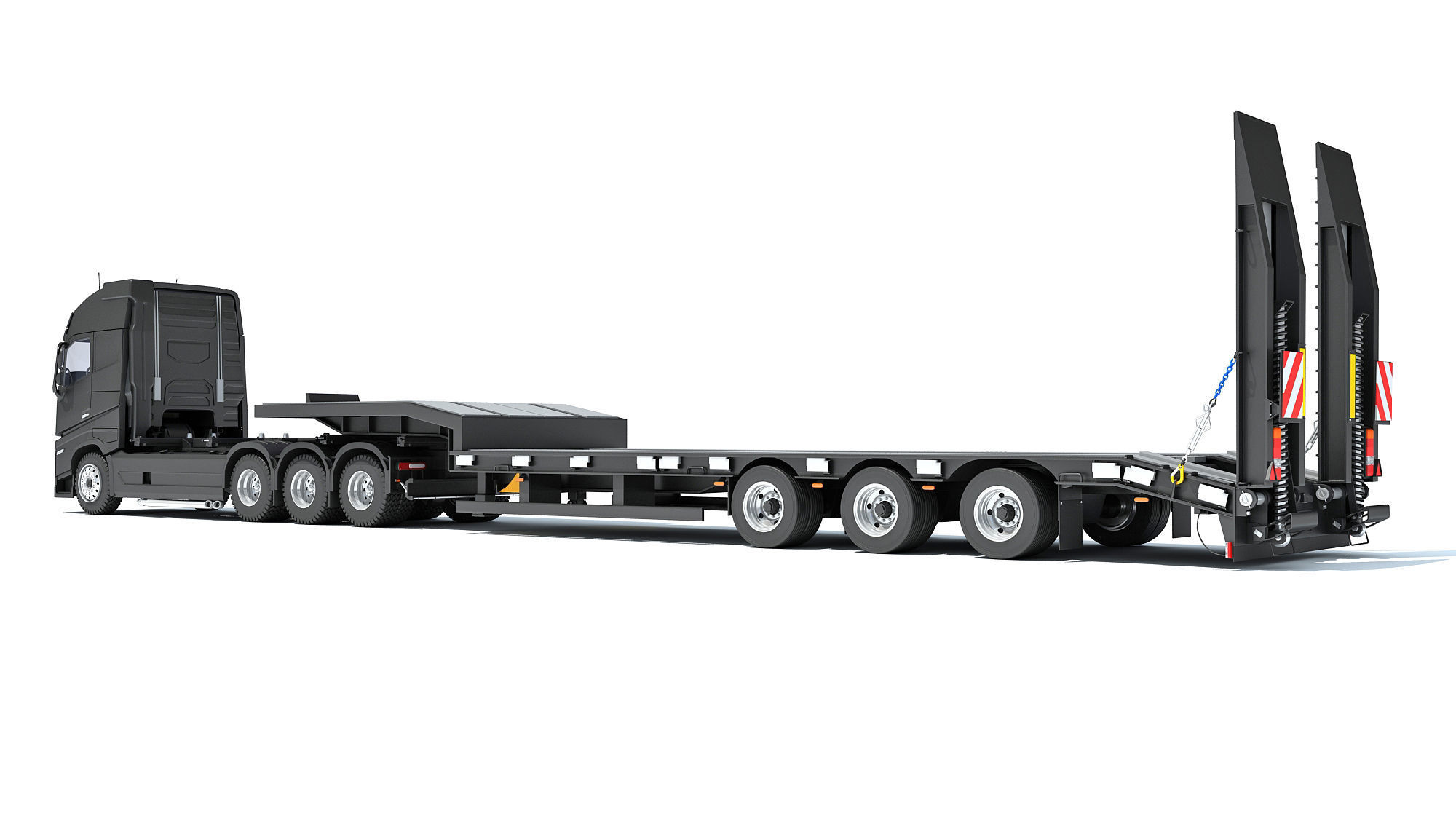 Truck with Platform Trailer 3D model_2