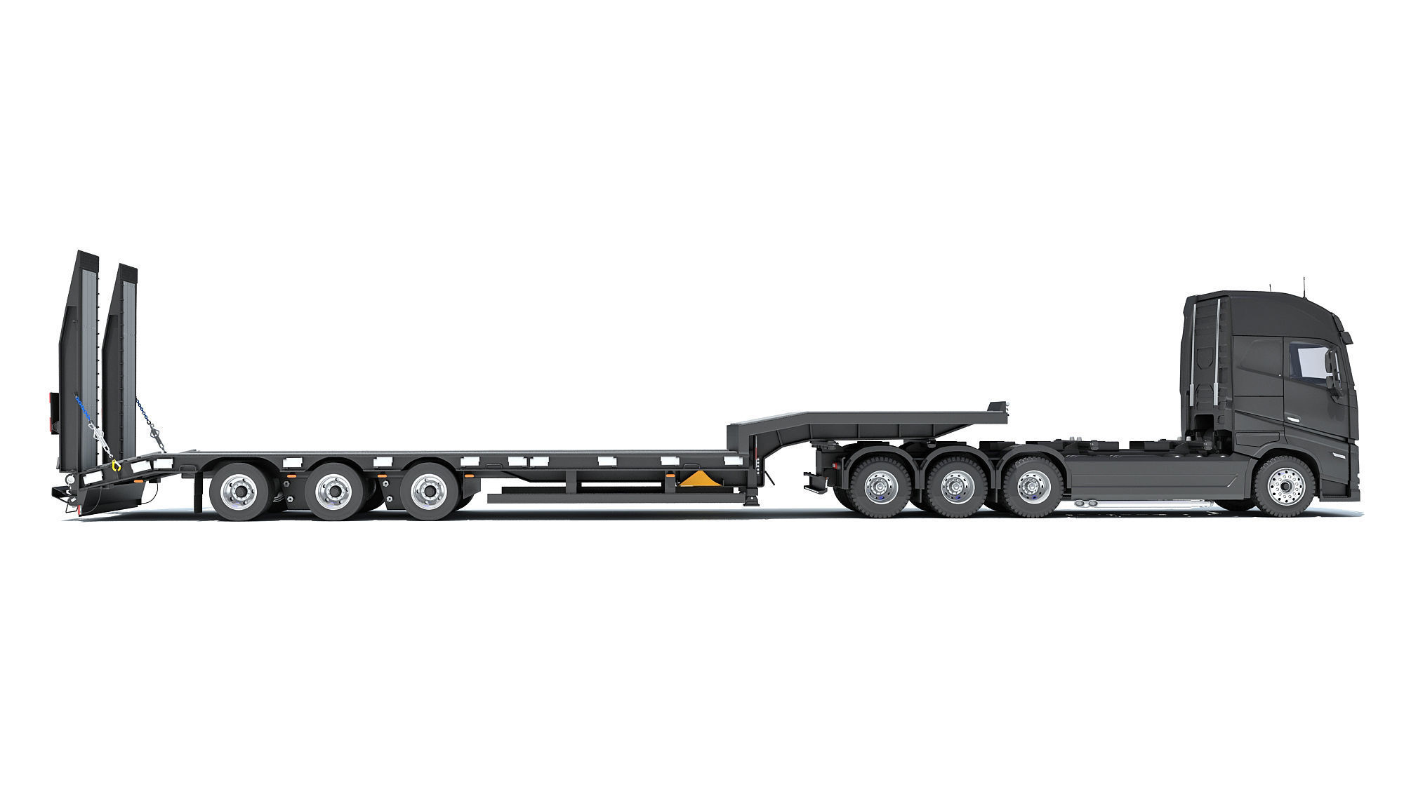 Truck with Platform Trailer 3D model_5