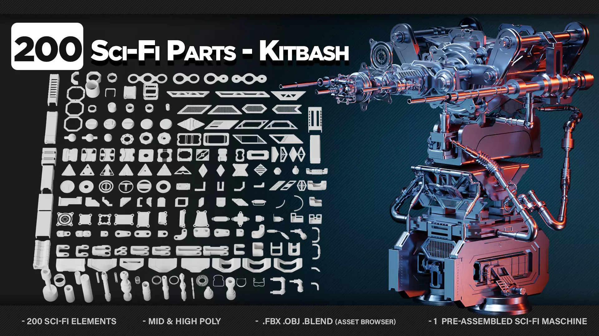 200 Sci-Fi Parts - KITBASH - VOL 05 3D model_0