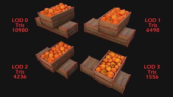 Crate Oranges Citrus Box Fruit Food Bazaar Stand Stall Low-poly 3D model 2