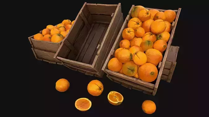 Crate Oranges Citrus Box Fruit Food Bazaar Stand Stall Low-poly 3D model