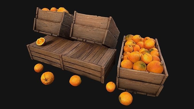 Crate Oranges Citrus Box Fruit Food Bazaar Stand Stall Low-poly 3D model 7