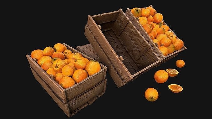 Crate Oranges Citrus Box Fruit Food Bazaar Stand Stall Low-poly 3D model 4