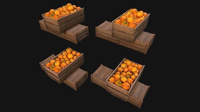 Crate Oranges Citrus Box Fruit Food Bazaar Stand Stall Low-poly 3D model 3