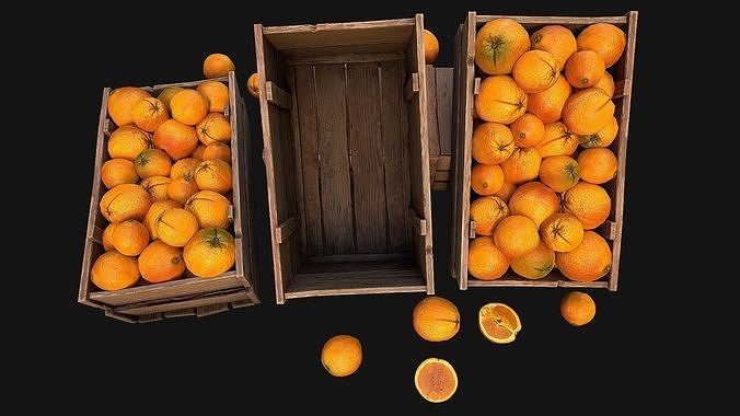 Crate Oranges Citrus Box Fruit Food Bazaar Stand Stall Low-poly 3D model 6