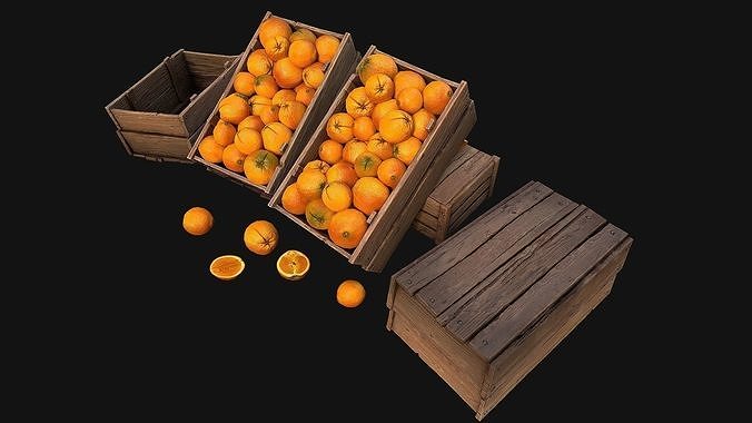 Crate Oranges Citrus Box Fruit Food Bazaar Stand Stall Low-poly 3D model 5