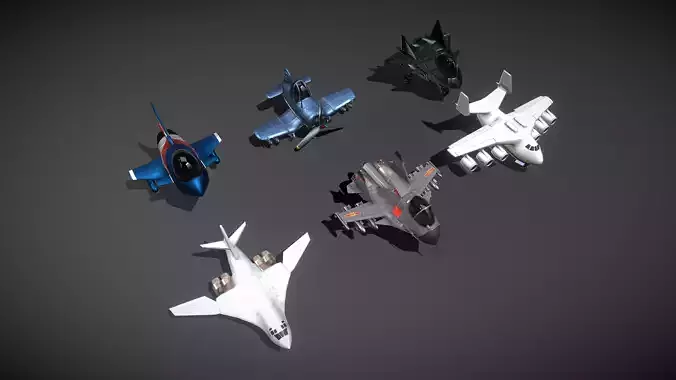 Cartoon Planes Low-poly 3D model
