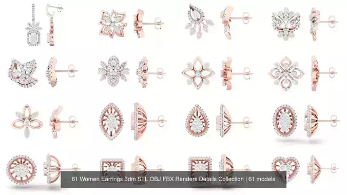 61 Women Earrings 3dm STL OBJ FBX Renders Details Collection 