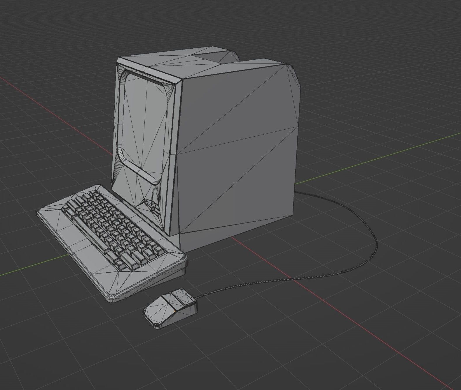 3d model of an old computer with a mouse and keyboard 3D model_3