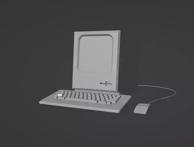 3d model of an old computer with a mouse and keyboard 3D model