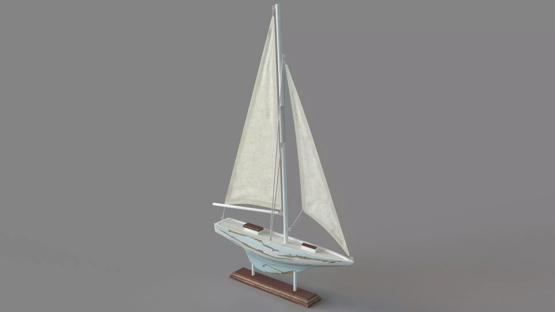 Deco 79 Coastal Wood Sail Boat Sculpture 3D model_0