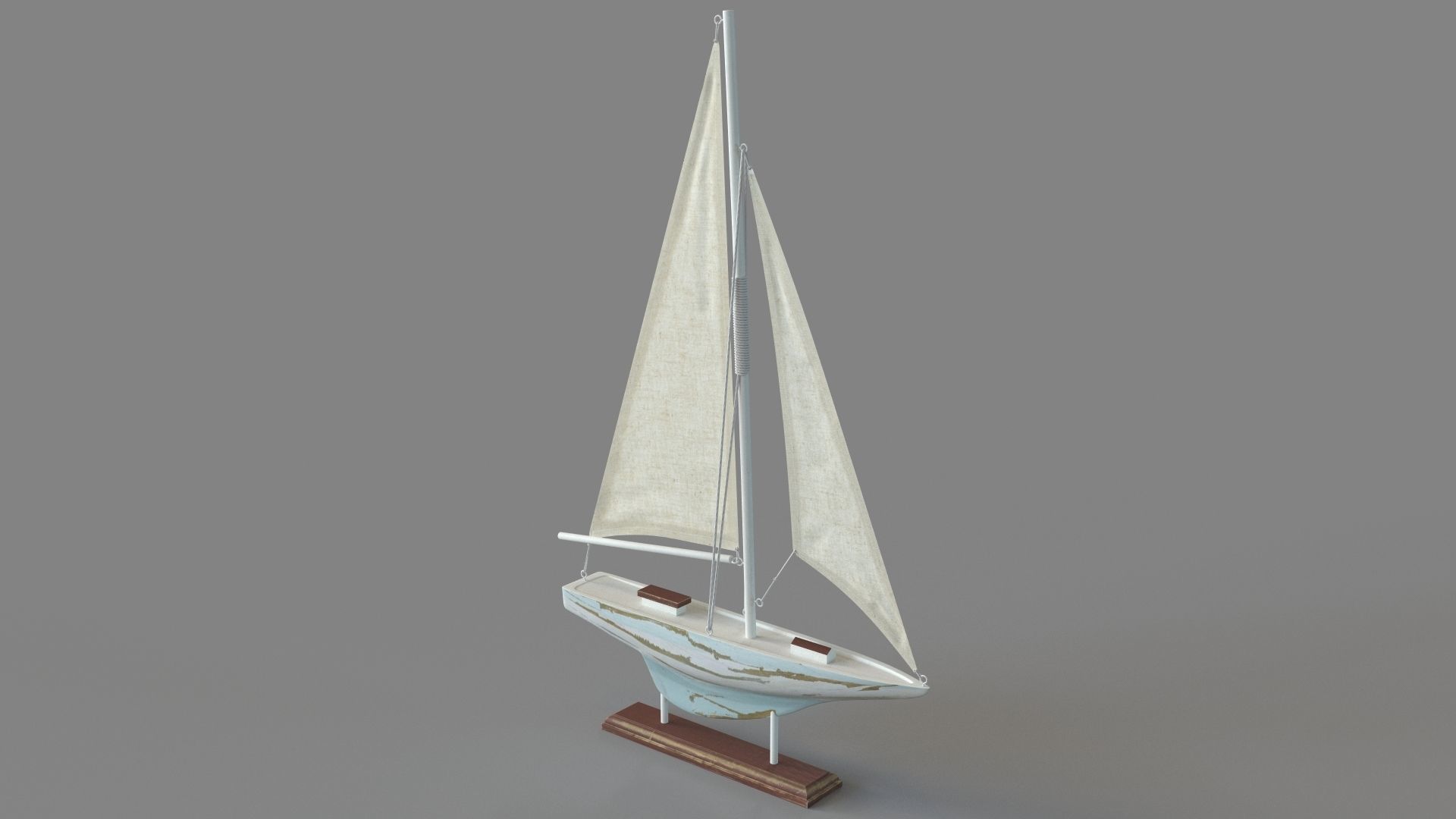 Deco 79 Coastal Wood Sail Boat Sculpture 3D model_0